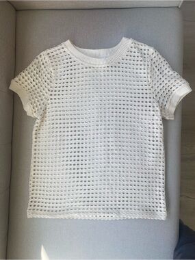 Mango Open-Knit Short Sleeve Top